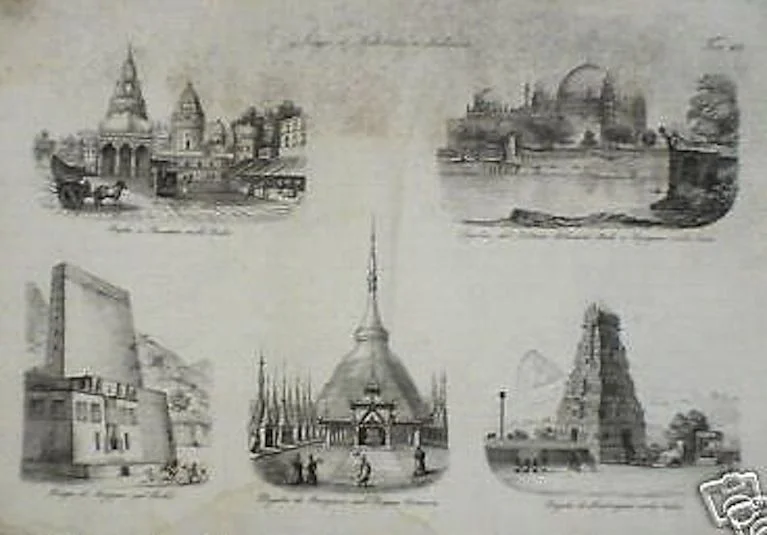 Indian Architecture: Pagodas and Tombs. Original 19th Century Engraving