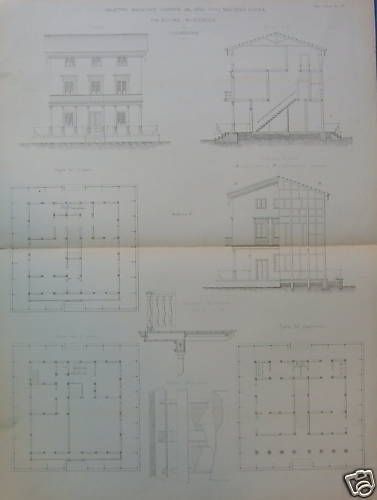 Progetto Municipio Casamicciola Ischia Litografia Epoca '800