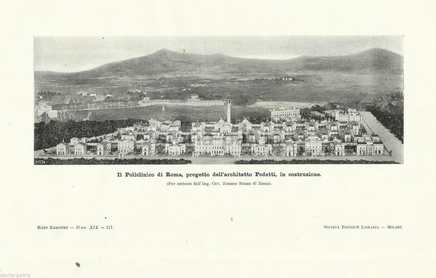 Policlinico Roma: Prospetto Dell'Architetto Podetti. Stampa d'Epoca, 1920