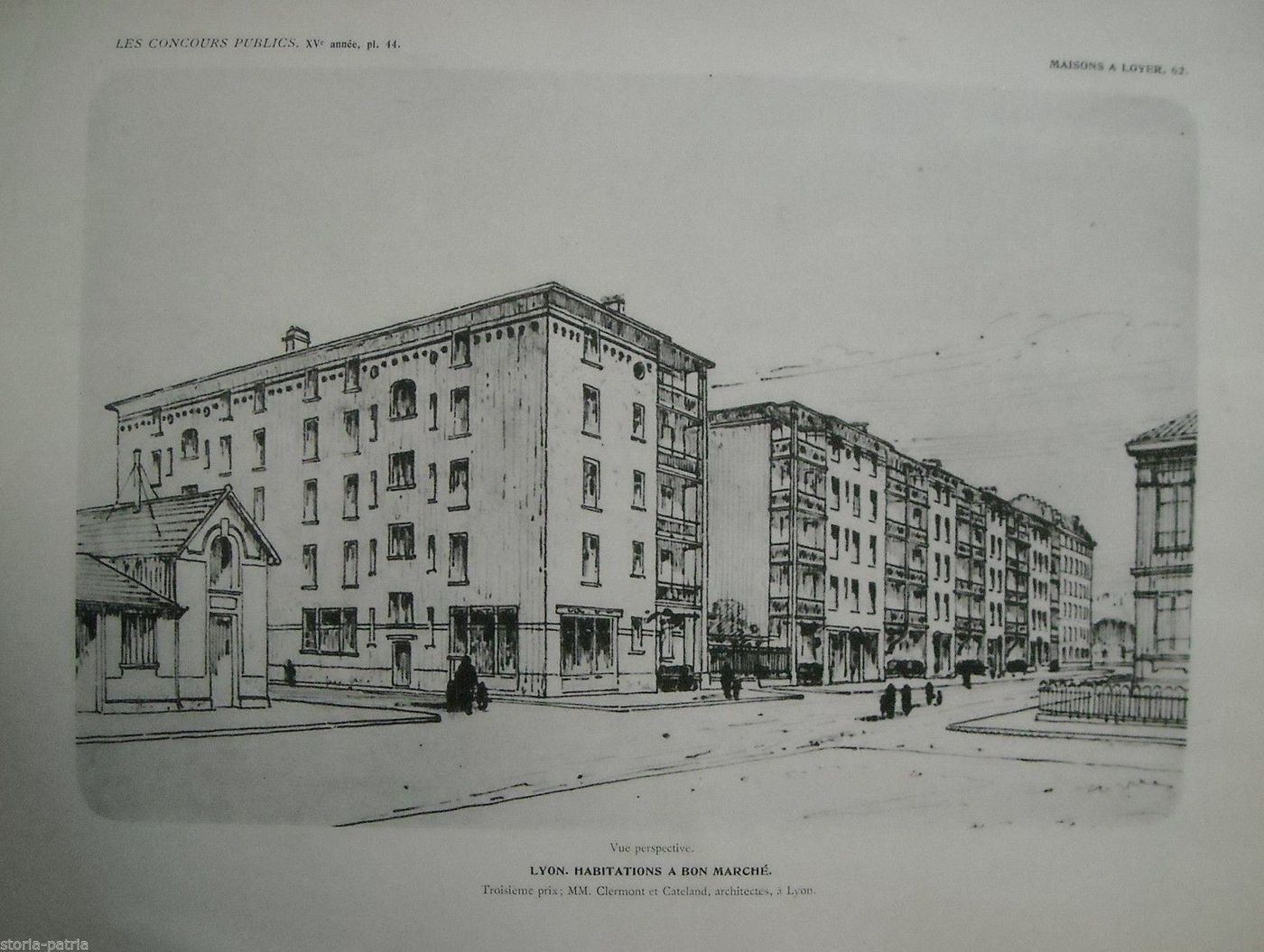 Stampe Architettura Edilizia Popolare Lione Clermont Cateland