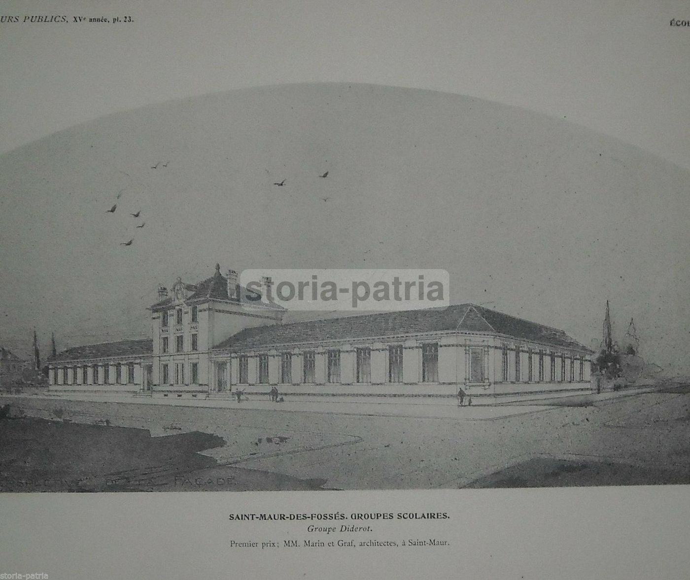 Stampe Architettura Scuole Saint Maur Des Fossés Francia 1910