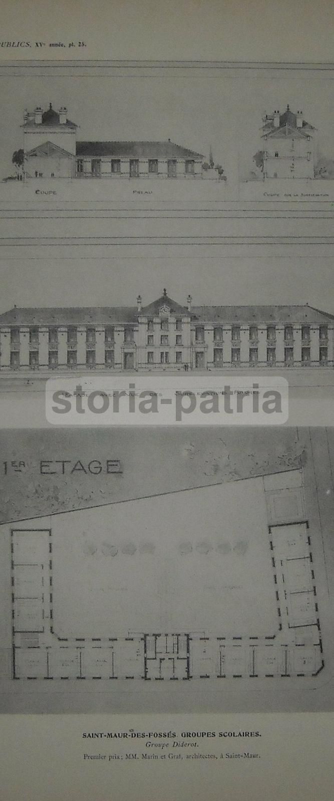 Stampe Architettura Scuole Saint Maur Des Fossés Francia 1910