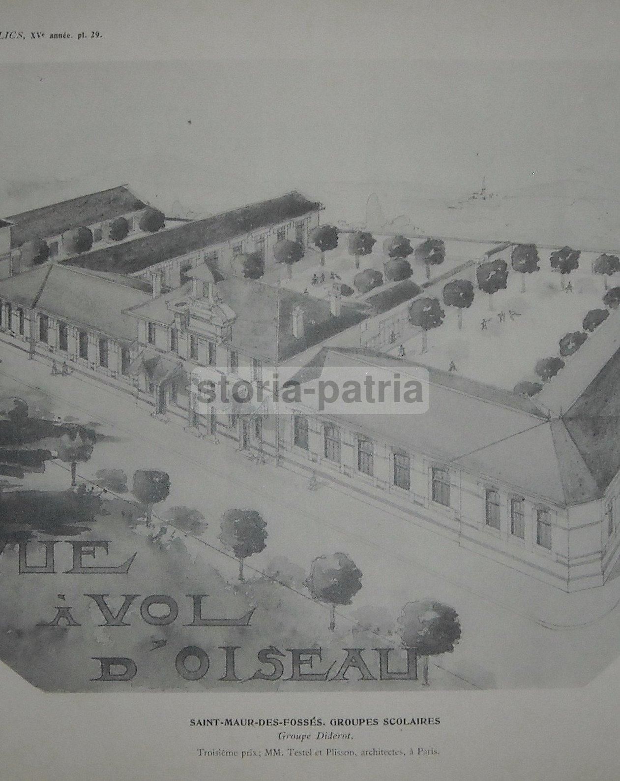 Stampe Architettura Scuole Saint Maur Des Fossés Francia 1910