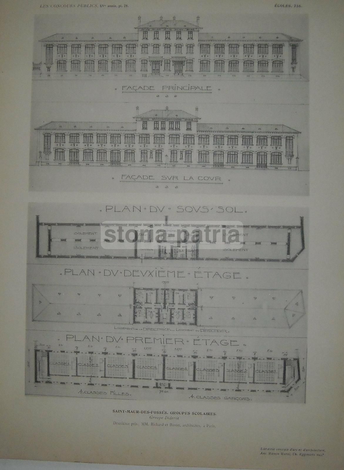 Stampe Architettura Scuole Saint Maur Des Fossés Francia 1910
