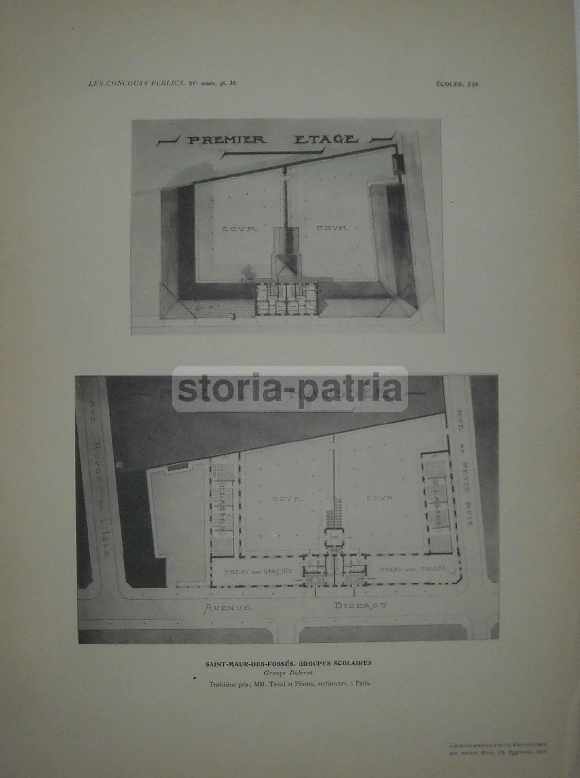 Stampe Architettura Scuole Saint Maur Des Fossés Francia 1910