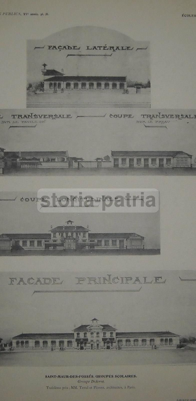 Stampe Architettura Scuole Saint Maur Des Fossés Francia 1910