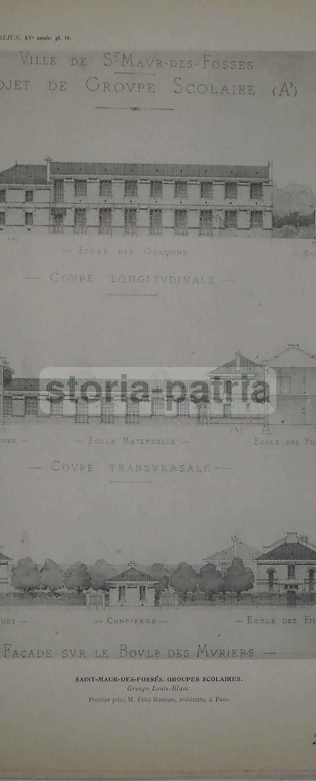 Stampe Architettura Scuole Saint Maur Des Fossés Francia 1910