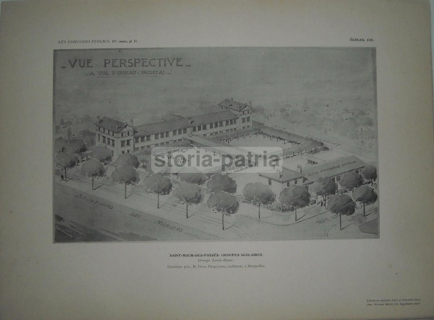 Stampe Architettura Scuole Saint Maur Des Fossés Francia 1910