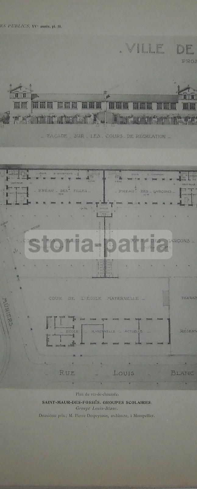 Stampe Architettura Scuole Saint Maur Des Fossés Francia 1910