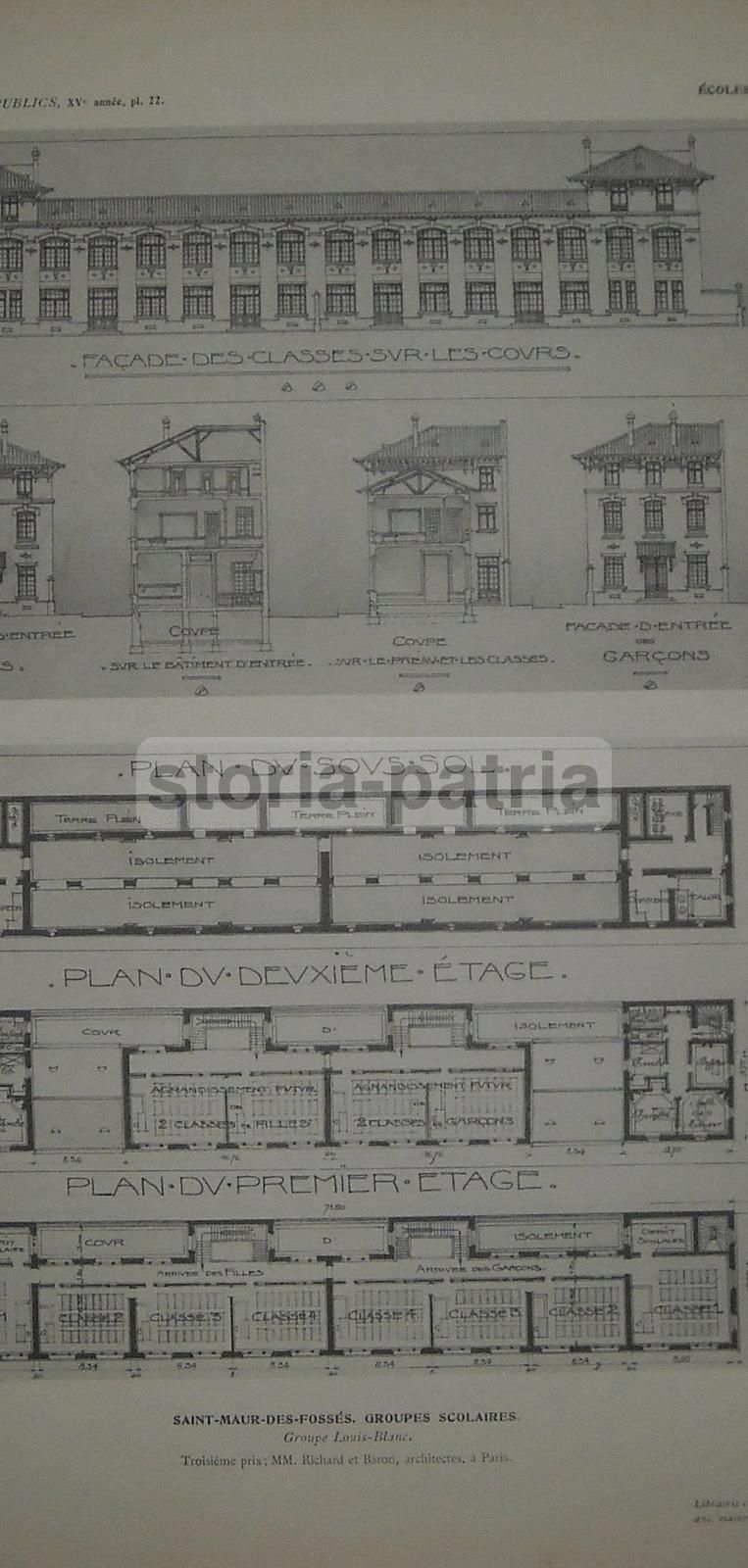 Stampe Architettura Scuole Saint Maur Des Fossés Francia 1910