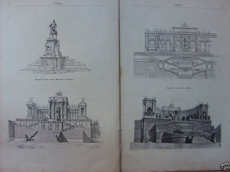 Monumento Vittorio Emanuele II Roma Progetti 1884 Periodico L'Italia