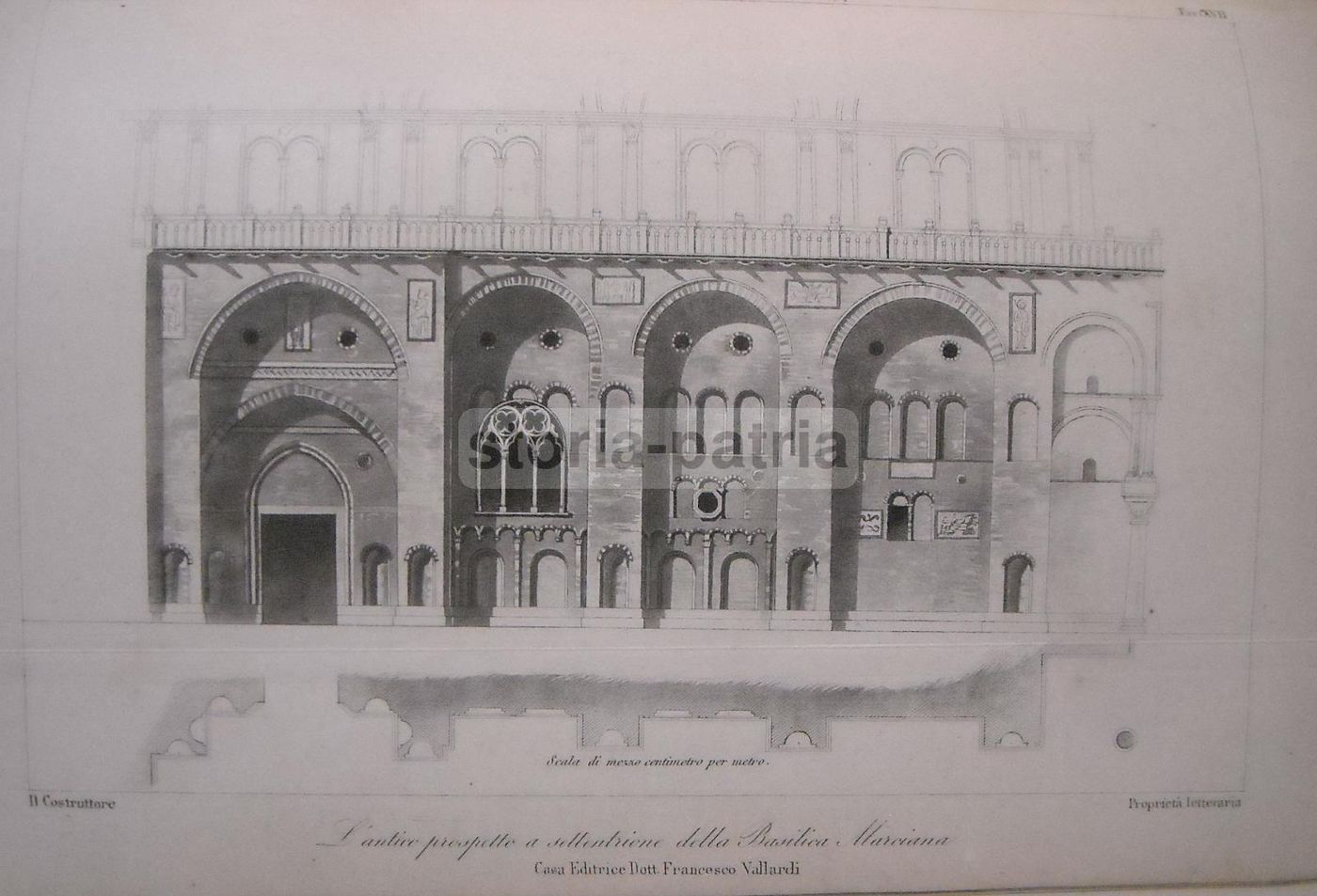Prospetto Settentrione Basilica San Marco Venezia Litografia Antica