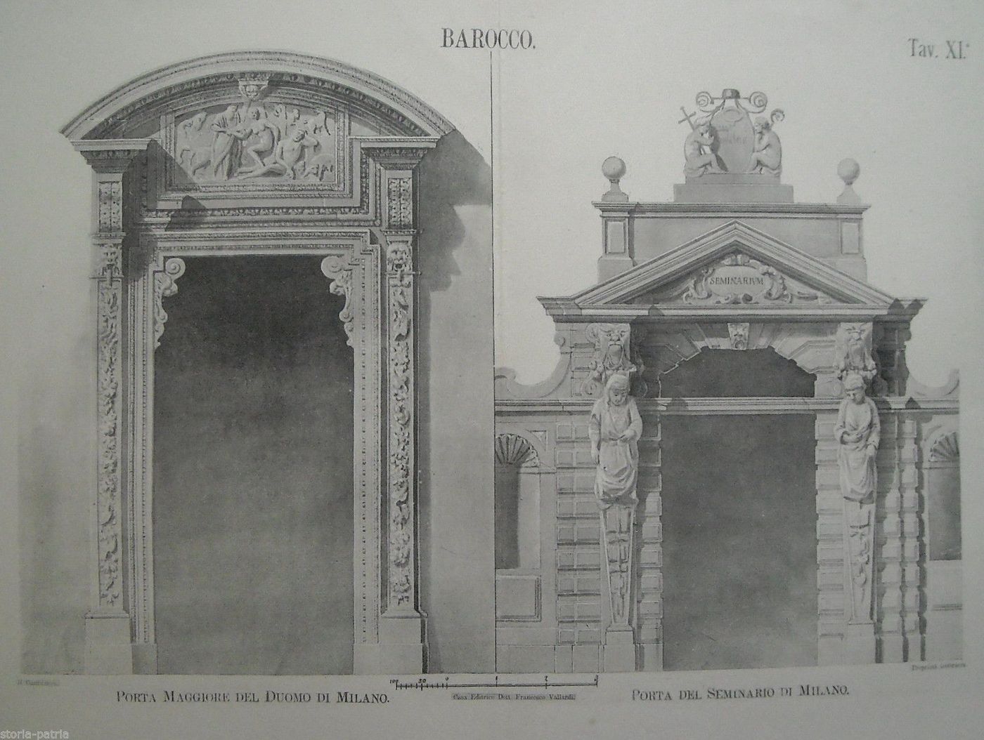 Stampa Antica Porte Barocche: Duomo E Seminario Di Milano (Vallardi)