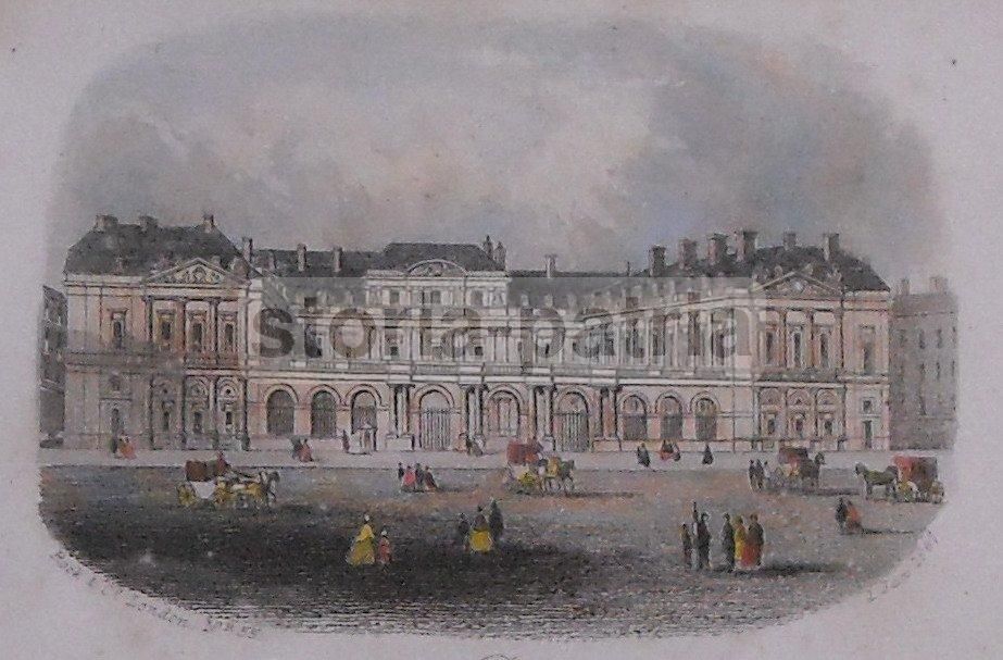 Veduta Palazzo Reale Parigi 1867 Incisione Colorata Antica