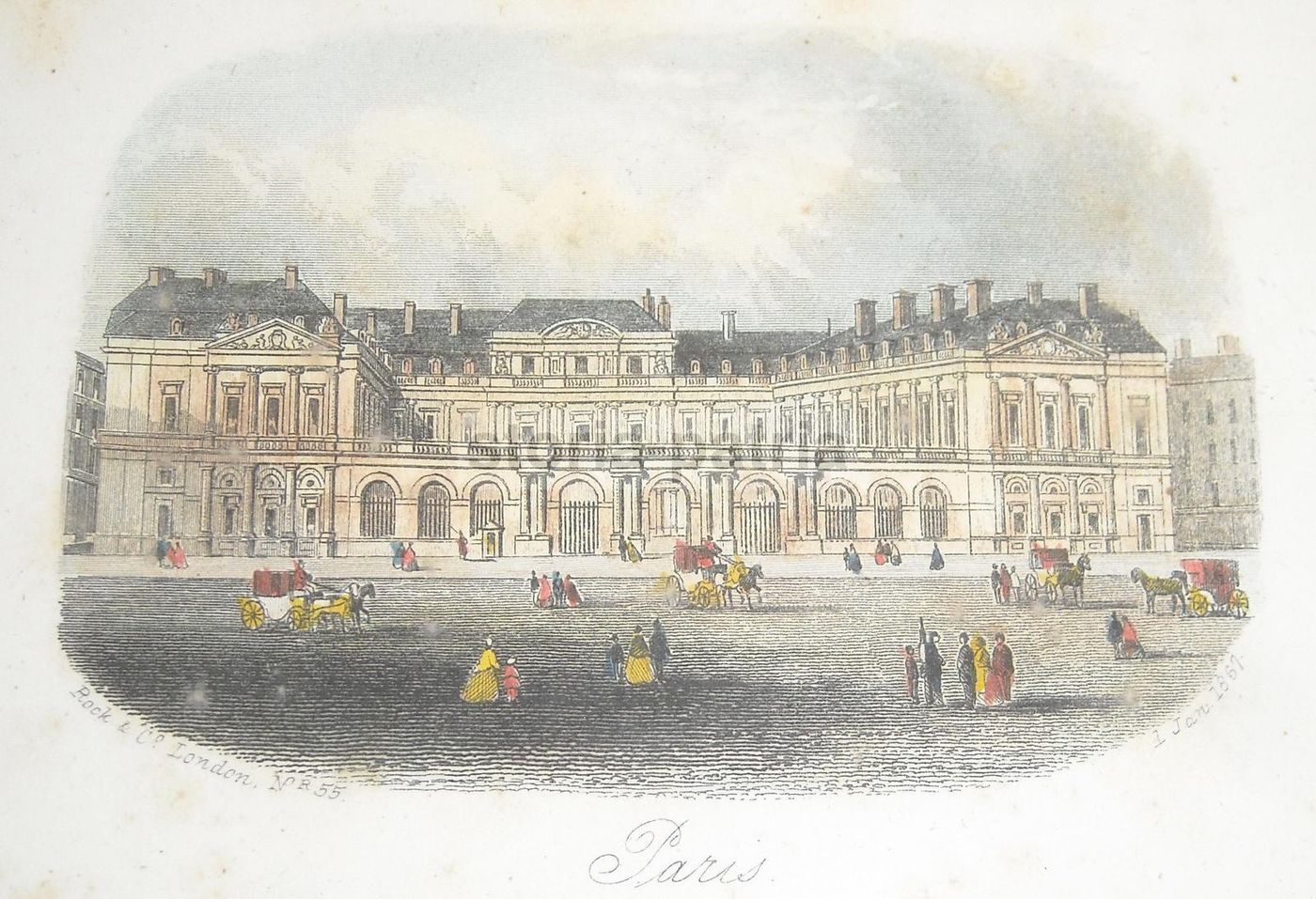 Veduta Palazzo Reale Parigi 1867 Incisione Colorata Antica