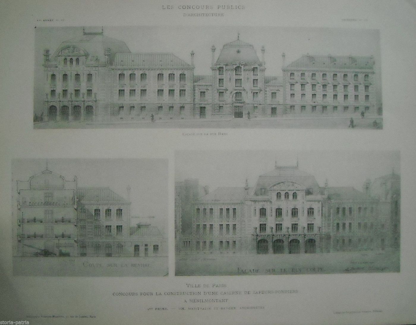 Stampe Antiche Caserma Vigili Del Fuoco Parigi Ménilmontant Circa 1910