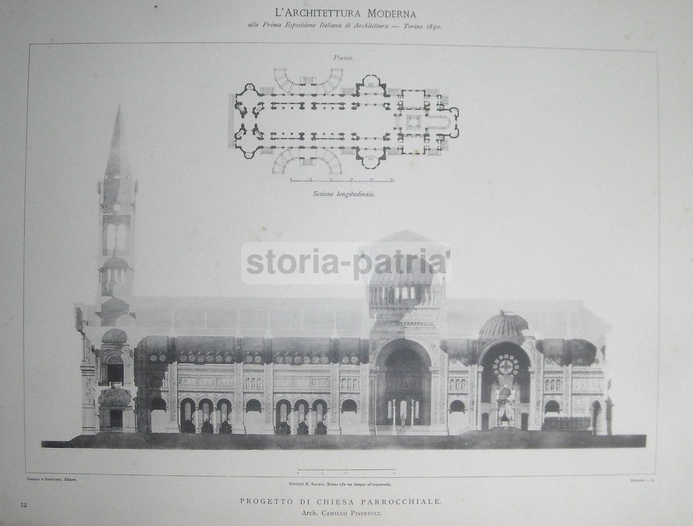 Progetto Chiesa Parrocchiale Pistrucci, Torino 1890. Tre Tavole.