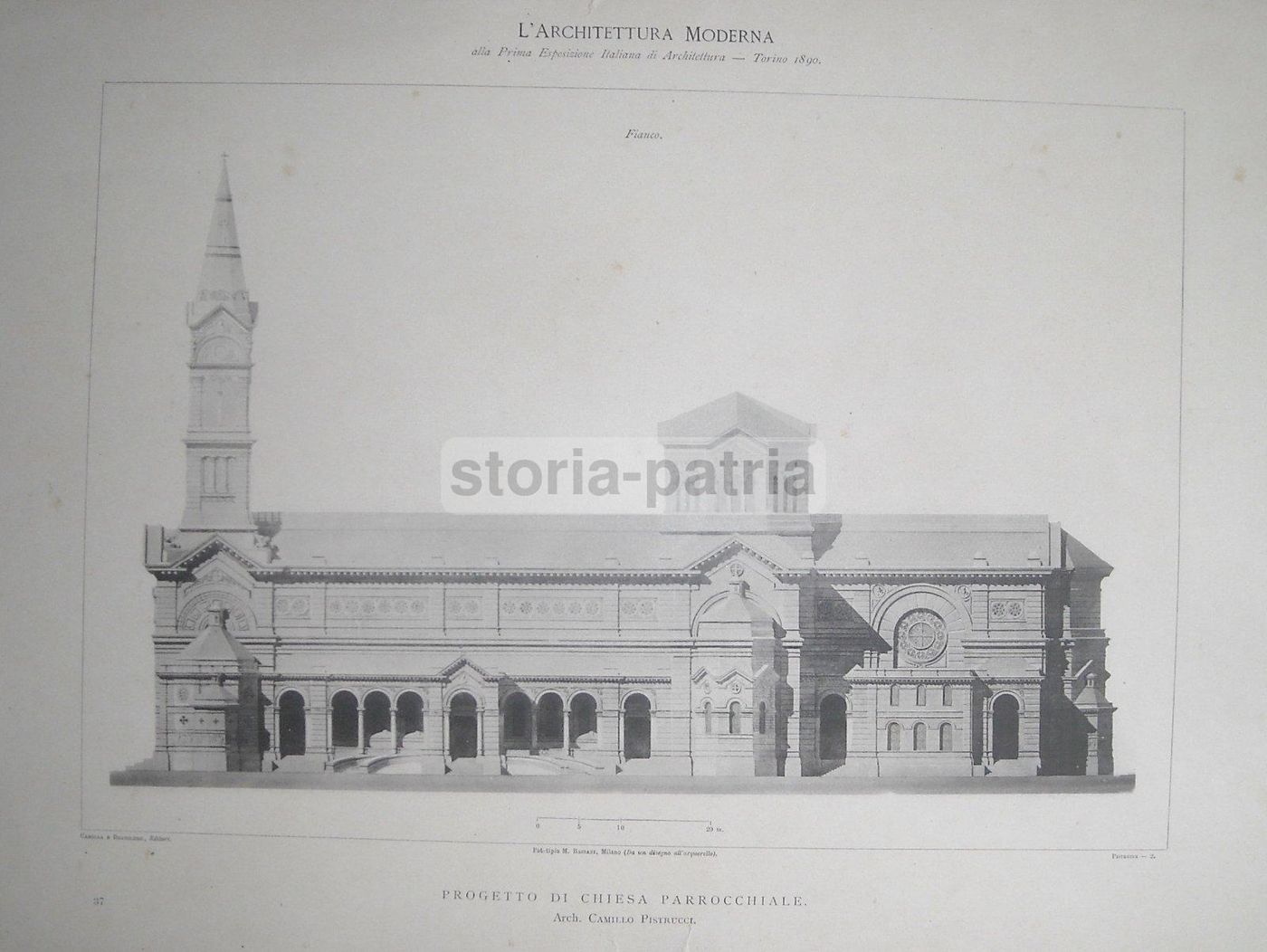 Progetto Chiesa Parrocchiale Pistrucci, Torino 1890. Tre Tavole.