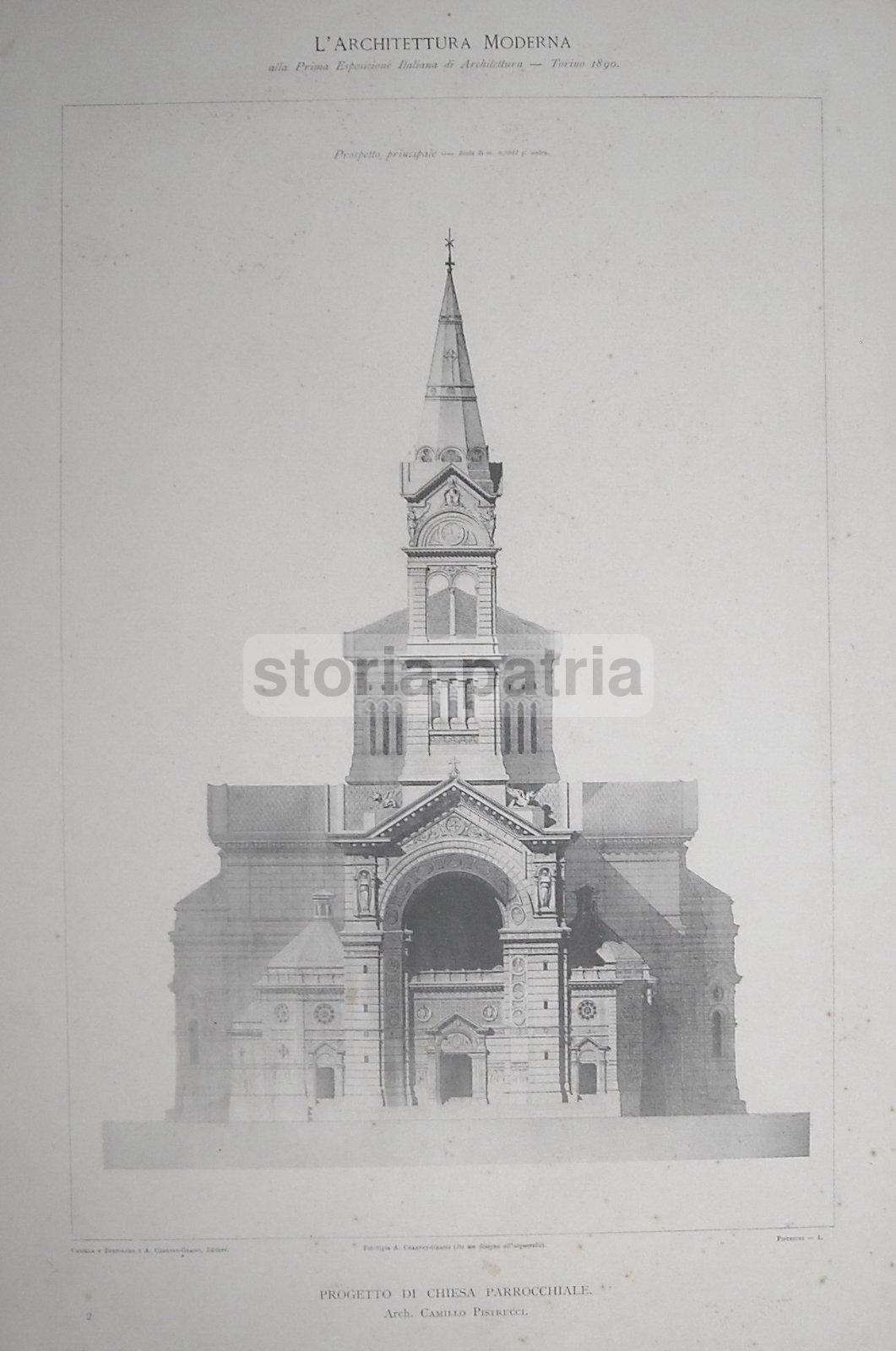 Progetto Chiesa Parrocchiale Pistrucci, Torino 1890. Tre Tavole.