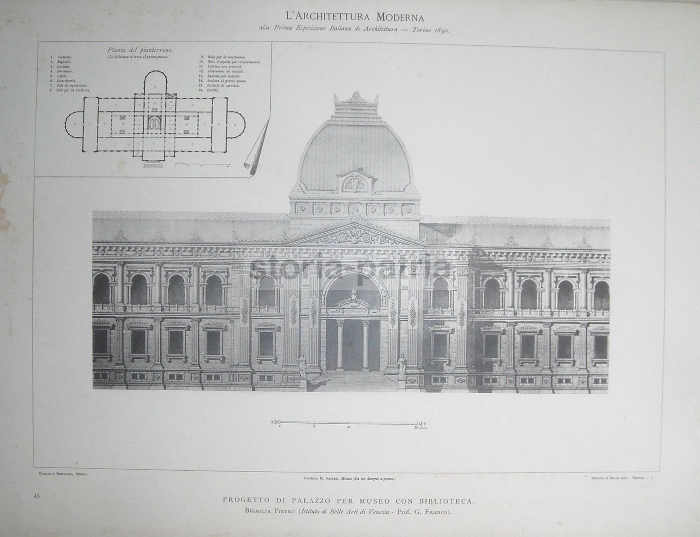 Progetto Museo Biblioteca Pietro Bigaglia Venezia 1890 Fototipia