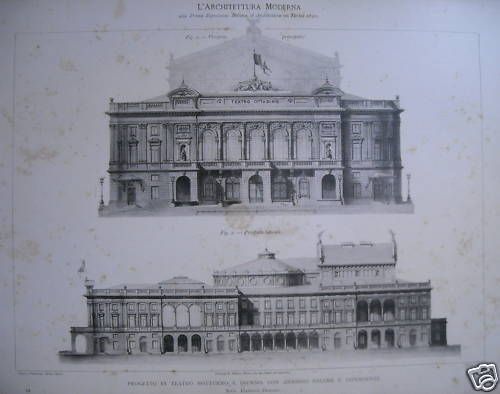 Progetto Per Teatro Cittadino Di Daniele Donghi, Torino 1890   3 Tavole