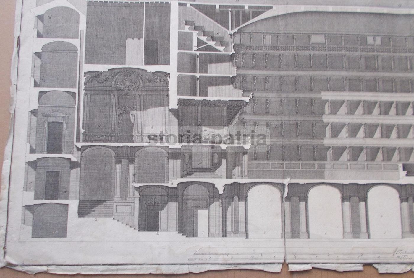 Incisione Antica Del Teatro Di Bologna, Bibiena Capponi, XVIII Secolo