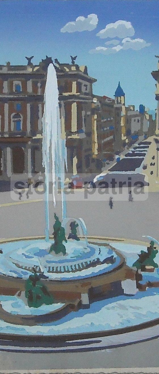 Veduta Storica Con Fontana Monumentale, Pochoir, Anni 1930 1950