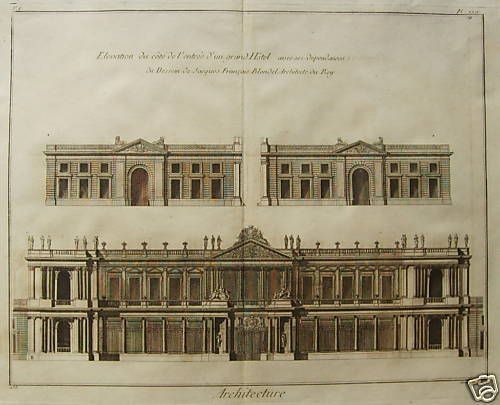 Incisione Antica Blondel Grand Hotel Architettura 1700 Guidotti