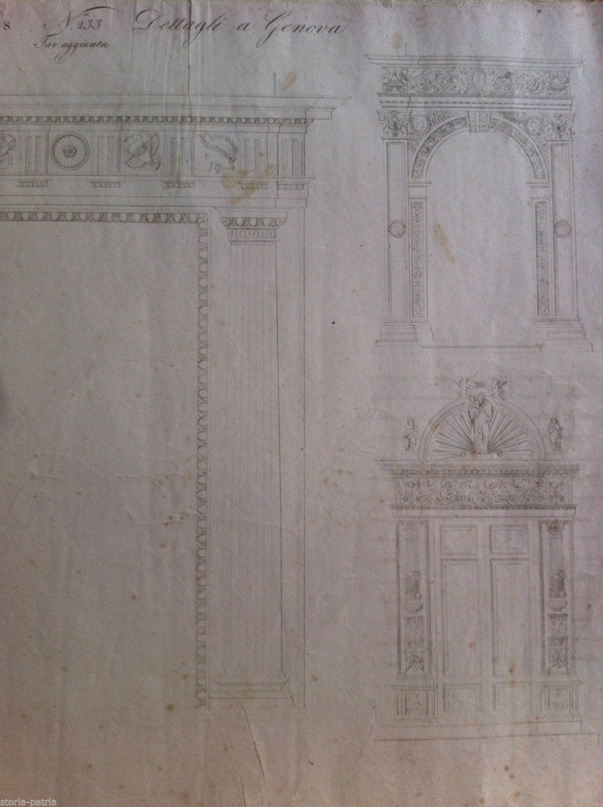 Antica Stampa Di Architettura: Porte E Palazzi Di Genova, 1800, Acquaforte