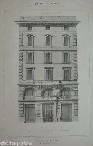 Casa Pisani Roma, Architetto Camillo Pistrucci, 1890: Stampa Antica Fototipia