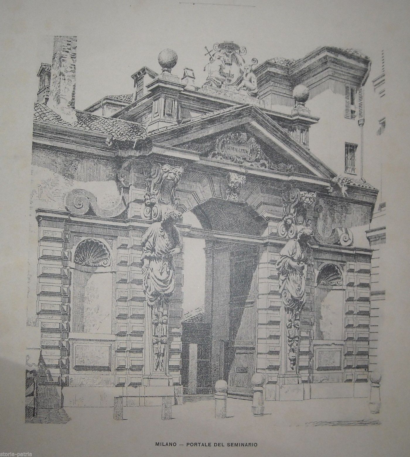 Portale Del Seminario, Milano. Stampa Antica Architettonica, Anni '20