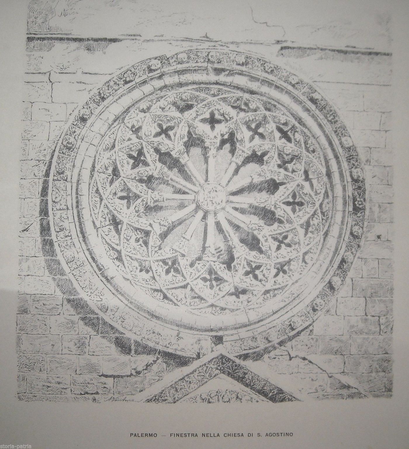 Rosone Gotico Chiesa Sant'Agostino Palermo Stampa Anni '20