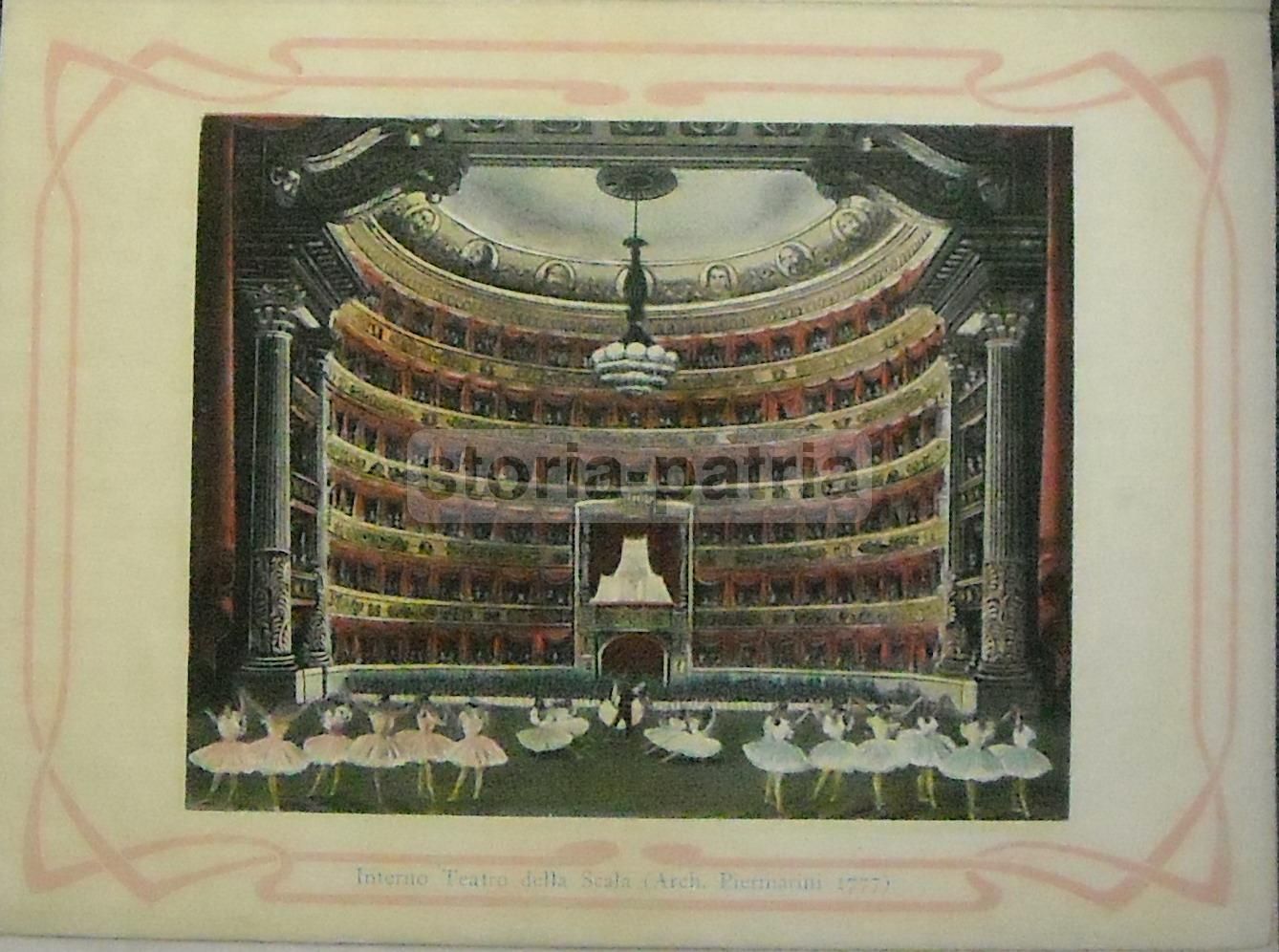 Teatro Della Scala, Milano: Interno Con Balletto. Stampa d'Epoca In Stile Liberty