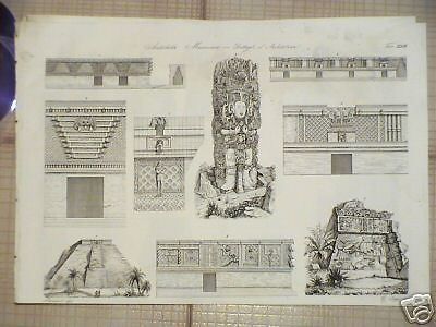 Stampa Antica Architettura Messicana: Maya, Aztechi, Inca, 1850 Circa