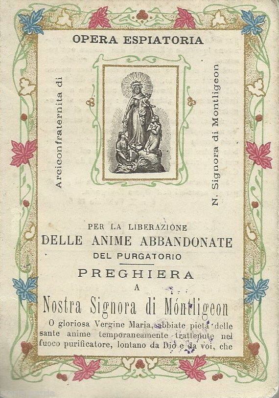 Santino Arciconfraternita Madonna Di Montigeon, Stile Liberty, Fine '800