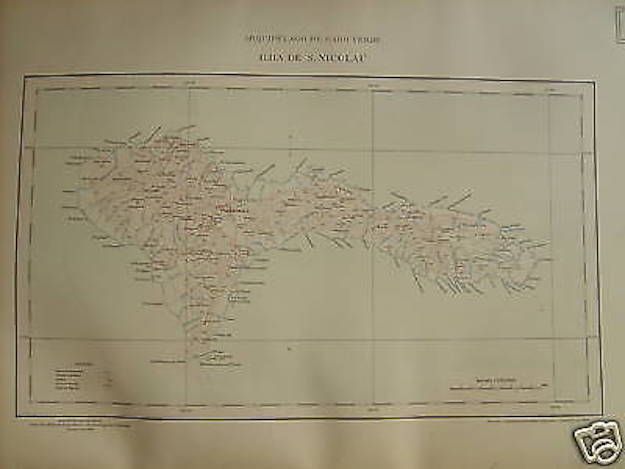 Mappa Antica Isola Di San Nicolau Capo Verde 1944 Originale