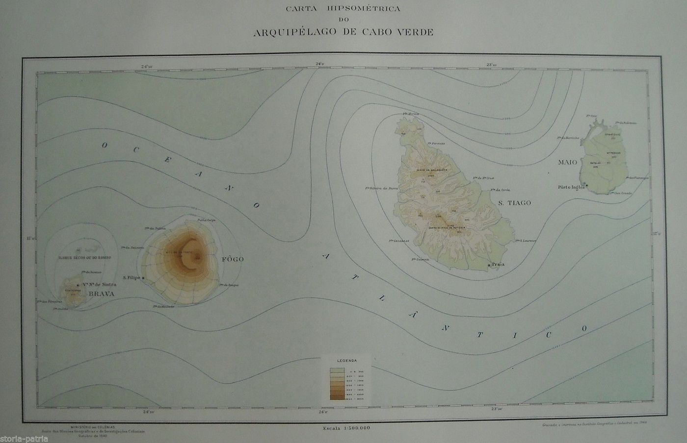 Mappa Ipsometrica Dell'Arcipelago Di Capo Verde, 1944
