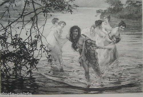 Acquaforte Antica Di A. Ardail Da P. Chabas, Joyeux Ebats, Fine '800