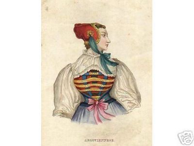 Costume Popolare Argoviennese, Incisione Originale Dell'Ottocento Acquarellata A Mano Di Pistolesi