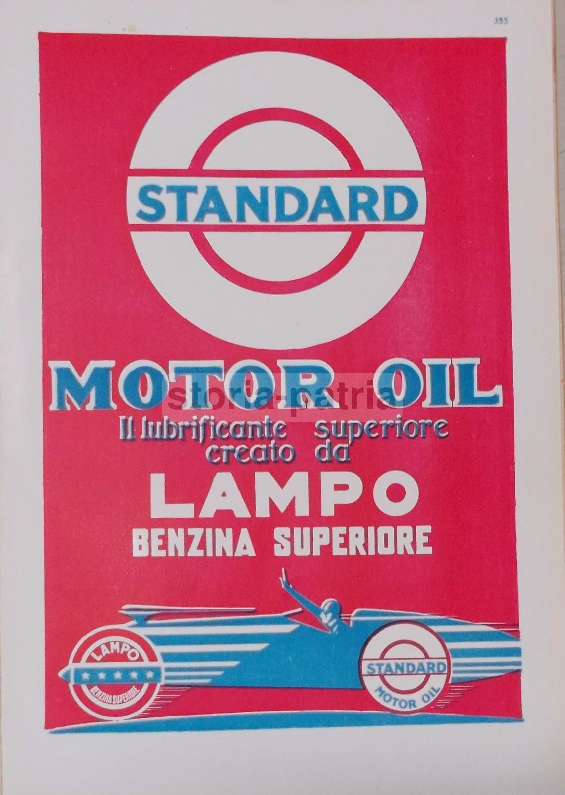 Pubblicità Linoleum 1928 Trueb Con Standard Motor Oil E Benzina Lampo