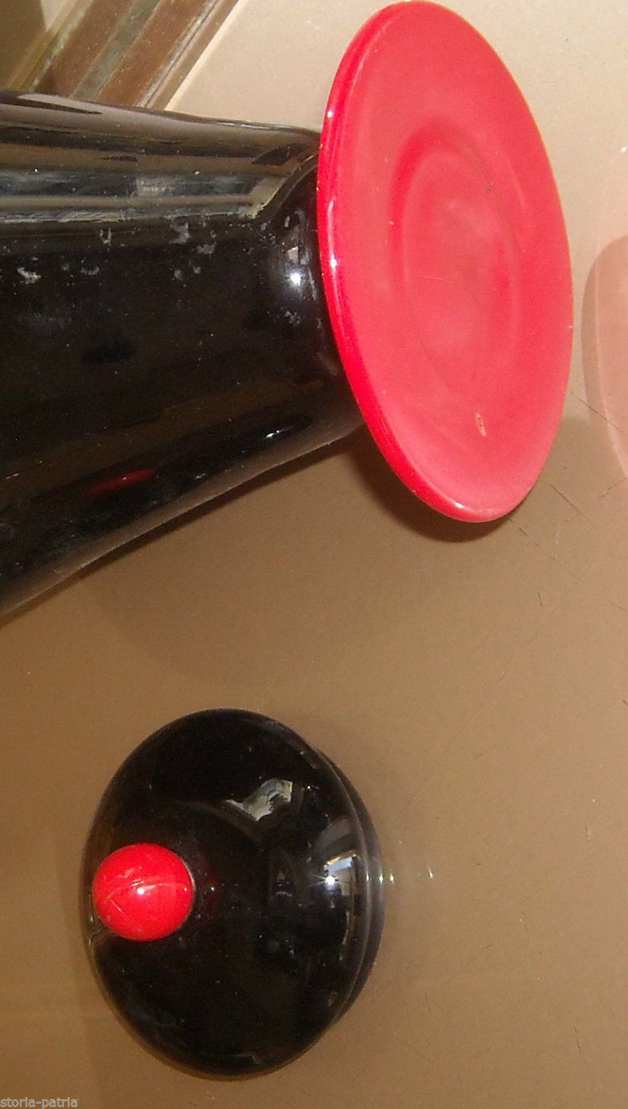 Vaso Art Déco Vetro Bicolore Nero Rosso Anni '30 '50 Futurista