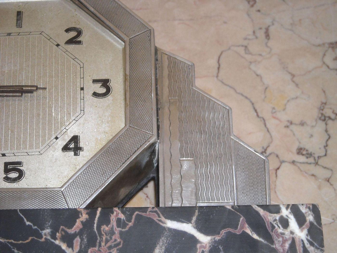 Orologio Da Tavolo Art Déco Anni '30 Argento E Marmo Nero