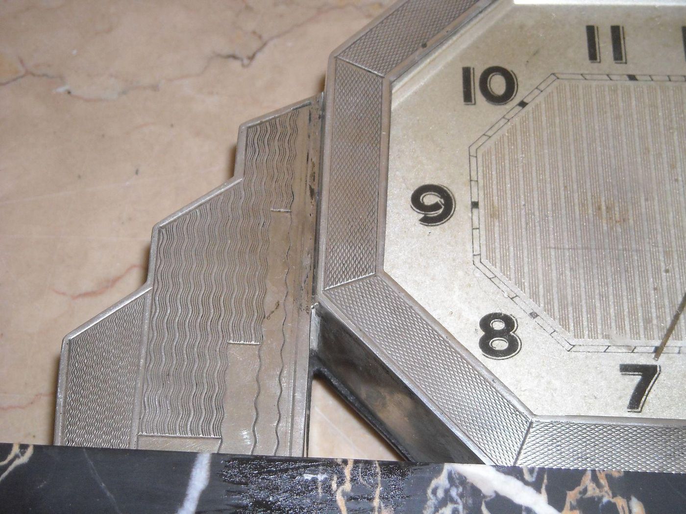 Orologio Da Tavolo Art Déco Anni '30 Argento E Marmo Nero