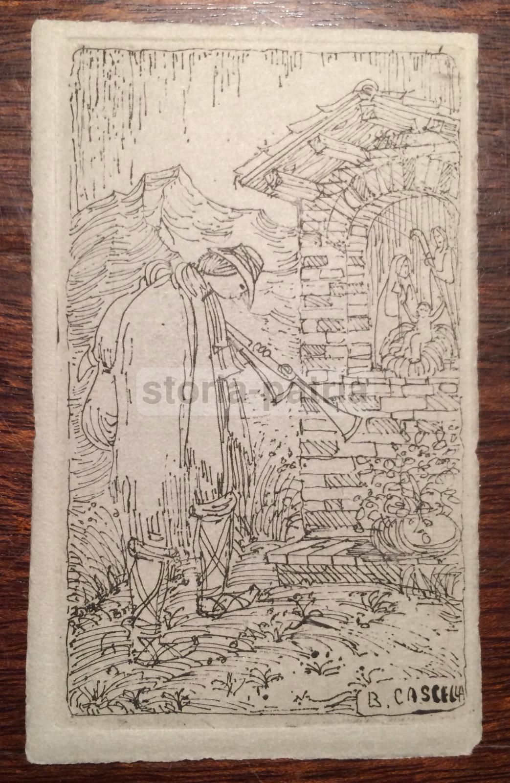 Incisione Basilio Cascella Zampognaro Natività Abruzzo '900