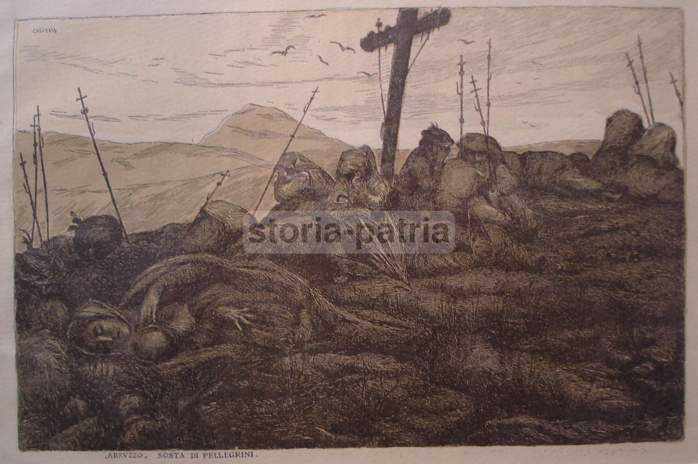 Basilio Cascella, Sosta Di Pellegrini   Stampa Antica Abruzzo E Folklore