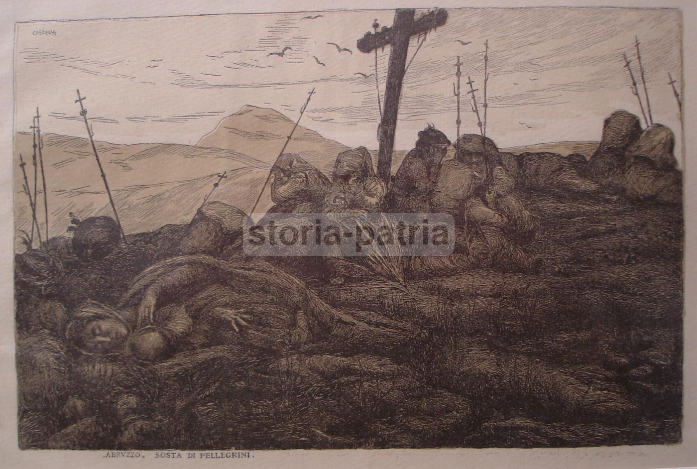 Basilio Cascella, Sosta Di Pellegrini   Stampa Antica Abruzzo E Folklore