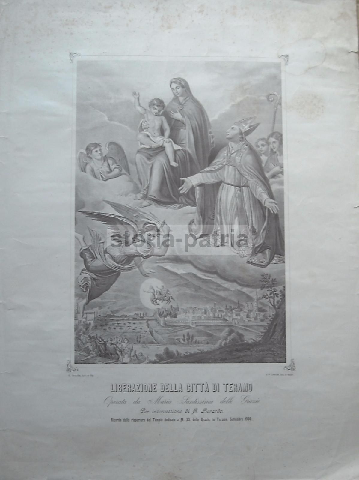 Stampa Devozionale Madonna Delle Grazie E San Berardo, Teramo 1900