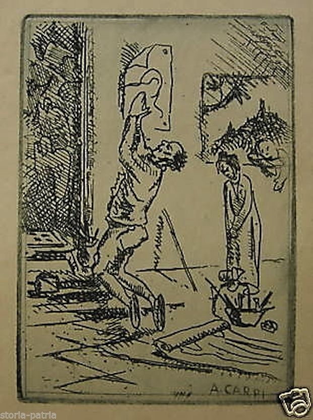 Aldo Carpi, Incisione Acquaforte Originale Scena Devozionale, 1930