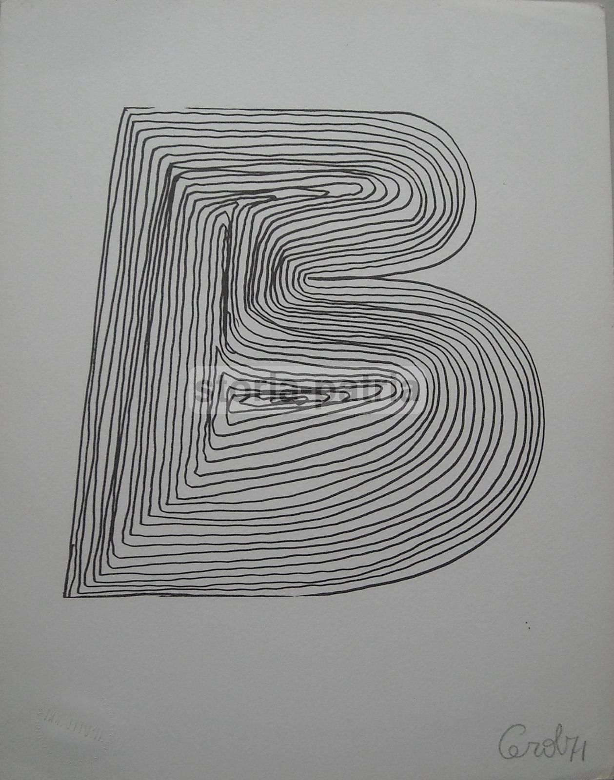 Mario Ceroli, Lettera B, Alfabeto Bolaffi, 1972, Grafica Autografata