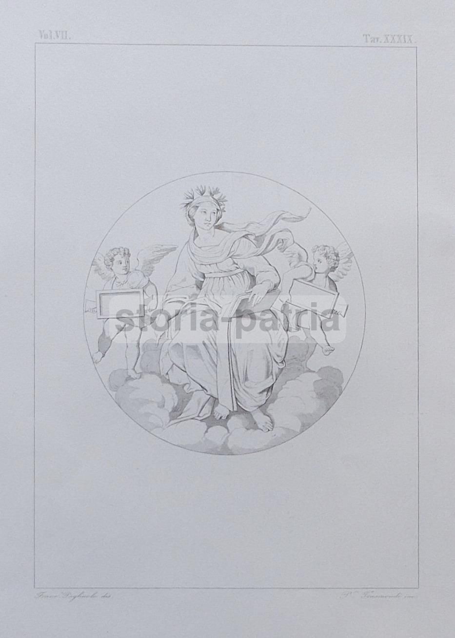 Incisione Antica Allegoria Con Angeli, Pietro Trasmondi Su Disegno Di Francesco Pagliuolo, XIX Secolo